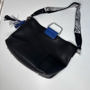Cirque du Soleil Black Leather Tote Shoulder Bag Zebra Strap Tassel